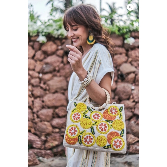 AMERICA & BEYOND Orange & Yellow Lemon Beaded Handbag - Picture 8 of 8